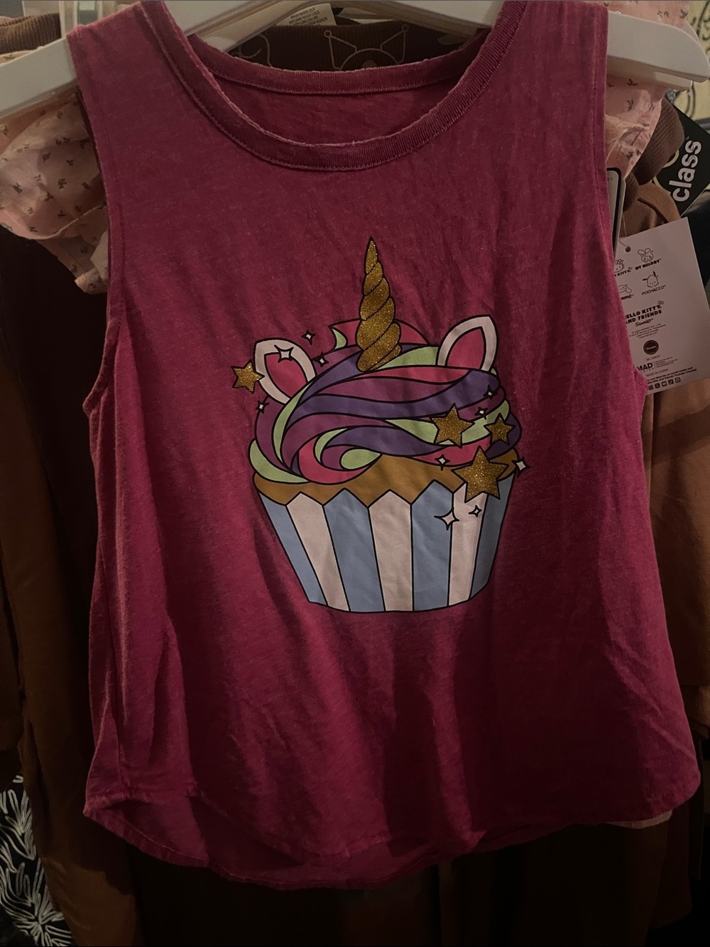 Girls CHASER Unicorn Cupcake Graphic Tank Top - Raspberry Pink